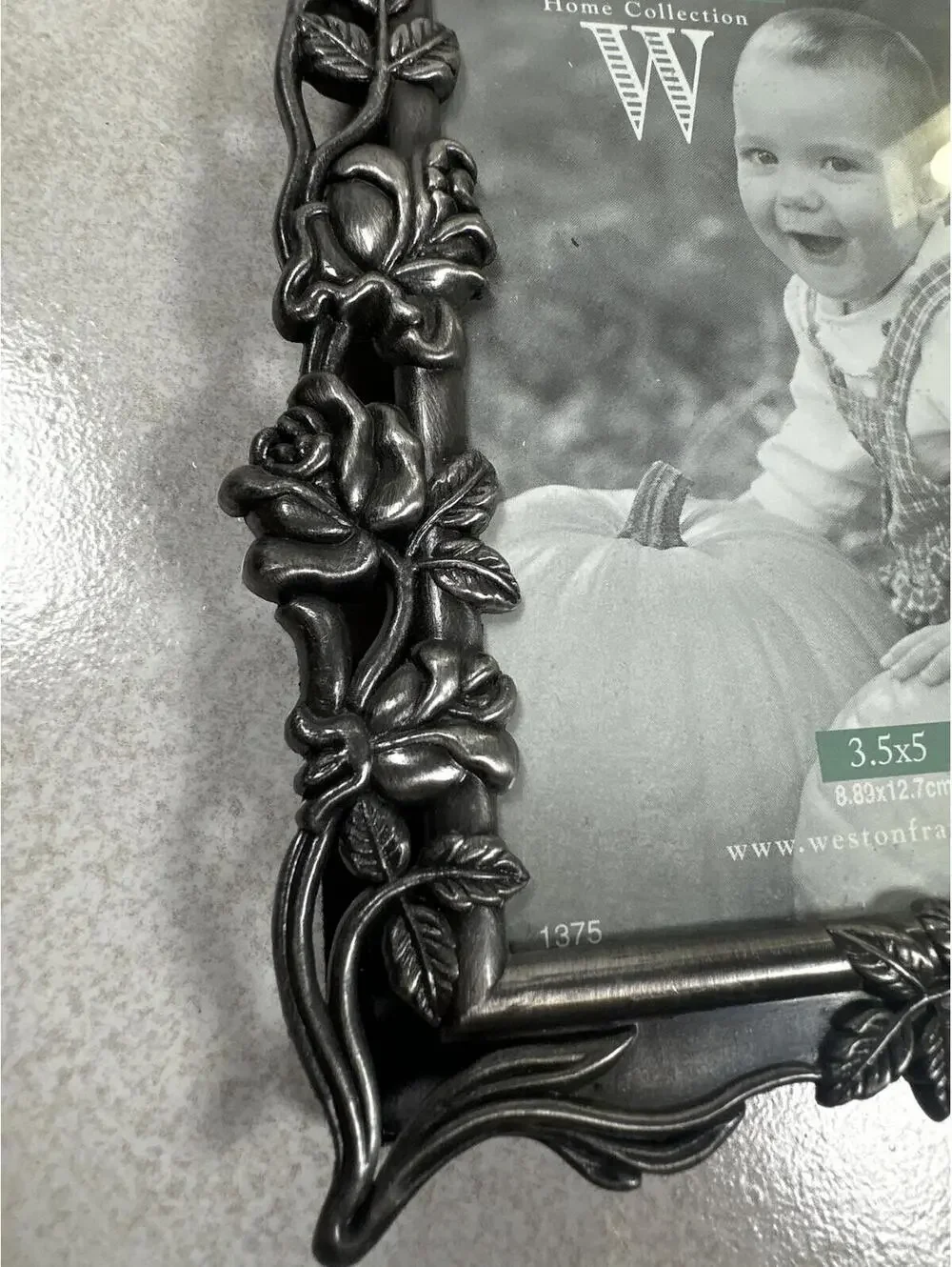 Silver Toned Metal Rose Floral 3.5x5 Pewter Photo Frame Romantic Victorian
